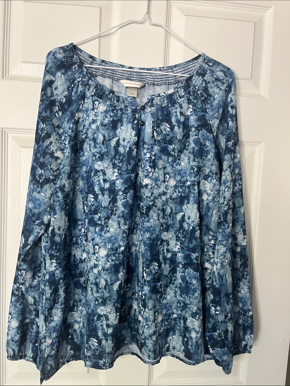 Christopher & Banks Women’s Blue Floral Blouse - Casual Lightweight Top- Size L